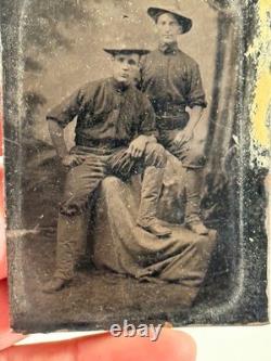 Antique 1/6th Plate Tintype Photo Spanish American Civil War Soldiers PAIR