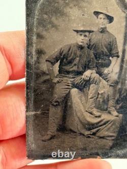 Antique 1/6th Plate Tintype Photo Spanish American Civil War Soldiers PAIR