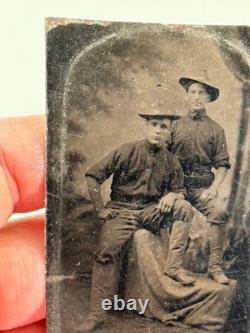 Antique 1/6th Plate Tintype Photo Spanish American Civil War Soldiers PAIR