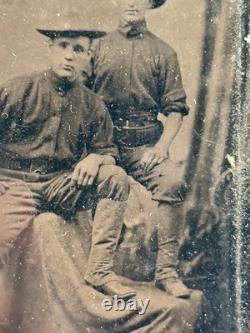 Antique 1/6th Plate Tintype Photo Spanish American Civil War Soldiers PAIR