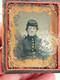 Antique 1/6th Plate Union Civil War Soldier Cased Tintype Ks Il Forage Cap Photo