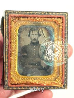 Antique 1/6th Plate Union Civil War Soldier Cased Tintype KS IL photo