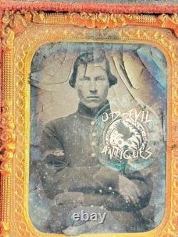 Antique 1/6th Plate Union Civil War Soldier Cased Tintype KS IL photo