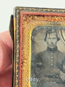 Antique 1/6th Plate Union Civil War Soldier Cased Tintype KS IL photo
