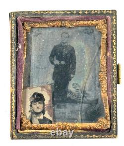 Antique 1/9th Plate Union Civil War Soldiers Photo Tintype KS IL cased