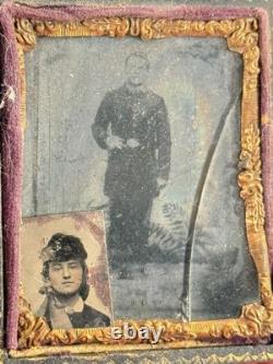 Antique 1/9th Plate Union Civil War Soldiers Photo Tintype KS IL cased