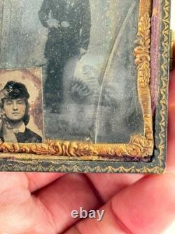 Antique 1/9th Plate Union Civil War Soldiers Photo Tintype KS IL cased
