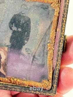 Antique 1/9th Plate Union Civil War Soldiers Photo Tintype KS IL cased