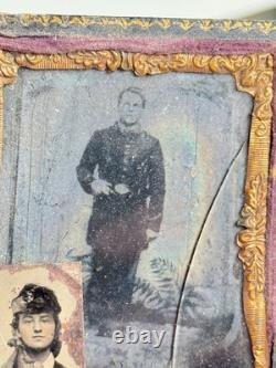 Antique 1/9th Plate Union Civil War Soldiers Photo Tintype KS IL cased