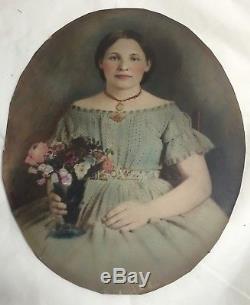 Antique Albumen Tinted Photo Beautiful Girl in Off The Shoulder Dress Civil War
