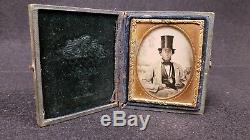 Antique Ambrotype Photograph Civil War Lincoln Era Man with Top Hat 9th Plate