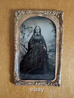 Antique Ambrotype Photograph Mourning Woman in Victorian Dress Civil War Era