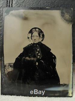 Antique American Beauty CIVIL War Era Mourning Floral Bonnet Old Tintype Photo