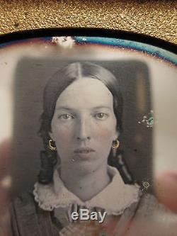 Antique American Beauty Daguerreotype Photo Pre CIVIL War Fashion Red Lips Curls