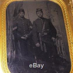 Antique Armed Civil War Tintype Photo, Father & Son Soldier WithMusket & Bayonet