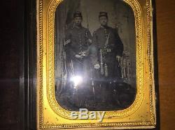Antique Armed Civil War Tintype Photo, Father & Son Soldier WithMusket & Bayonet