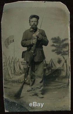 Antique Armed Civil War Tintype Photograph, Company K 100th PA Pennsylvania