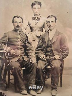 Antique Artistic Beauty CIVIL War Era Brothers In Arms Sister Old Tintype Photo