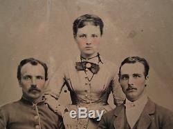 Antique Artistic Beauty CIVIL War Era Brothers In Arms Sister Old Tintype Photo