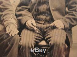 Antique Artistic Beauty CIVIL War Era Brothers In Arms Sister Old Tintype Photo