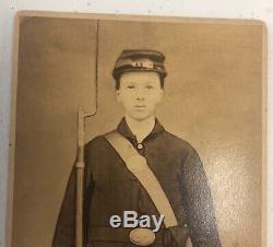 Antique CDV Photo Armed Civil War Soldier Child Teenager William Henry Clark PA