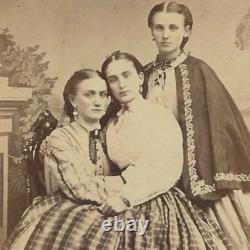 Antique CDV Photo Three Women Affectionate Pose Civil War Era Rochester NY