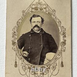 Antique CDV Photograph Man Mustache Working Class Pea Coat Hat Civil War Era