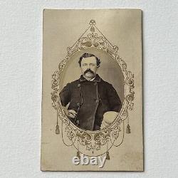 Antique CDV Photograph Man Mustache Working Class Pea Coat Hat Civil War Era