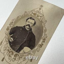 Antique CDV Photograph Man Mustache Working Class Pea Coat Hat Civil War Era