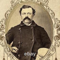 Antique CDV Photograph Man Mustache Working Class Pea Coat Hat Civil War Era