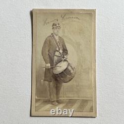 Antique CDV Photograph Man Playing Tenor Drum ID Henry Gleason Military Band