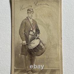 Antique CDV Photograph Man Playing Tenor Drum ID Henry Gleason Military Band