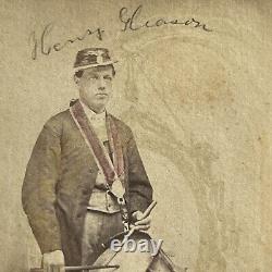 Antique CDV Photograph Man Playing Tenor Drum ID Henry Gleason Military Band