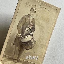 Antique CDV Photograph Man Playing Tenor Drum ID Henry Gleason Military Band