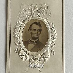 Antique CDV Photograph President Abraham Lincoln Embossed Eagle Flags Civil War