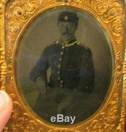 Antique CIVIL WAR Officer Soldier Cappy Ambrotype Photograph Military Union Case