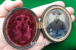 Antique CIVIL WAR Oval Cased Ambrotype PHOTOGRAPH Gentleman with GLOVES
