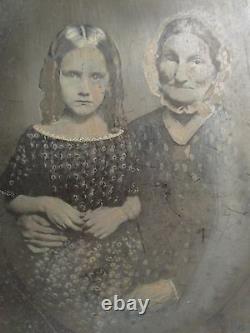 Antique CIVIL War American Folk Art Grandmas Hands Girl Tintype Full Plate Photo