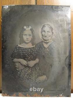 Antique CIVIL War American Folk Art Grandmas Hands Girl Tintype Full Plate Photo