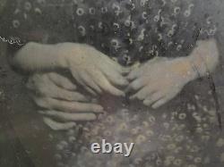 Antique CIVIL War American Folk Art Grandmas Hands Girl Tintype Full Plate Photo