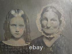 Antique CIVIL War American Folk Art Grandmas Hands Girl Tintype Full Plate Photo