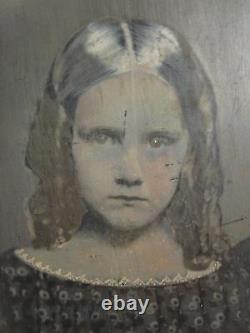 Antique CIVIL War American Folk Art Grandmas Hands Girl Tintype Full Plate Photo