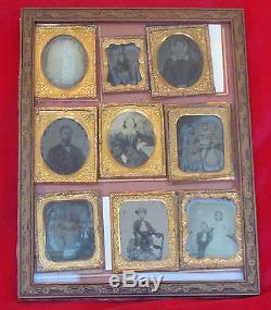 Antique CIVIL War Era Ambrotype Photos Set Of 9 Stevens Family In Frame