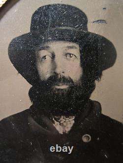 Antique CIVIL War Or Reconstruction Era Desperado Looking Beard Tintype Photo
