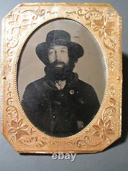 Antique CIVIL War Or Reconstruction Era Desperado Looking Beard Tintype Photo