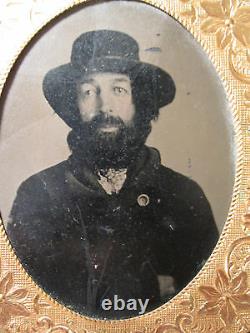 Antique CIVIL War Or Reconstruction Era Desperado Looking Beard Tintype Photo