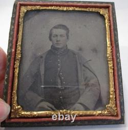 Antique CIVIL War Tin Type Soldier In Half A Gutta Purcha Frame