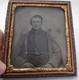Antique Civil War Tin Type Soldier In Half A Gutta Purcha Frame