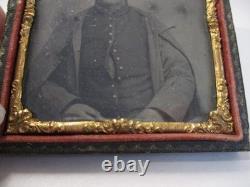 Antique CIVIL War Tin Type Soldier In Half A Gutta Purcha Frame