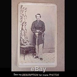 Antique Civil War CDV Photograph Ided Soldier 13th Reg Illinois Infantry w Sword